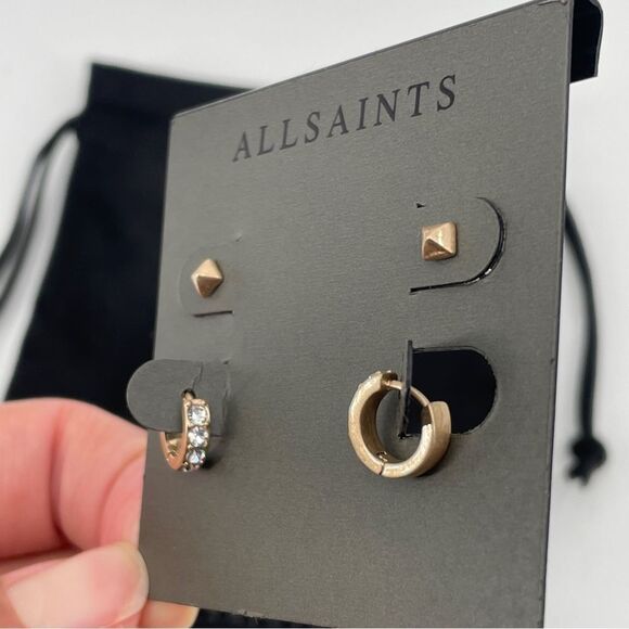 ~All Saints Mini Huggie & Stud Earrings Set NWT Bundle - Picture 3 of 5
